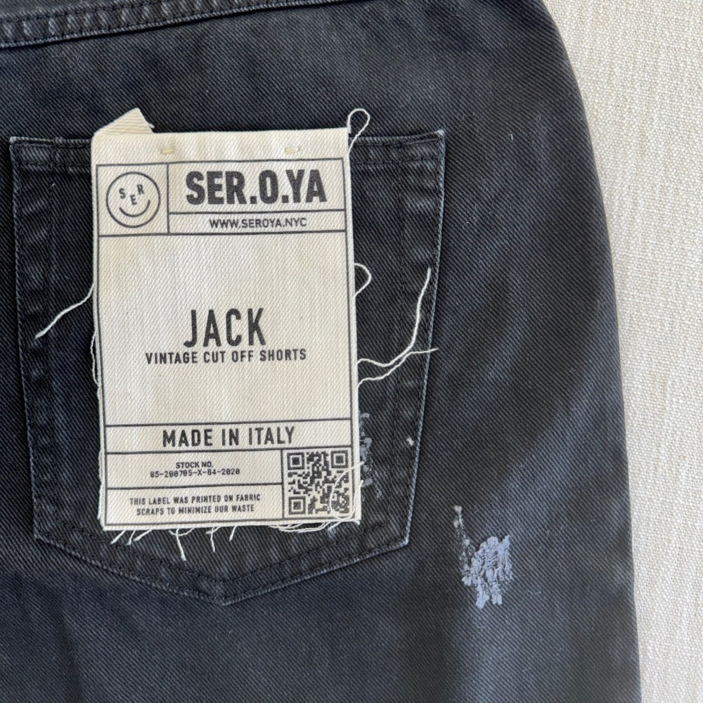 SER.O.YA Jack Distressed Denim Shorts Size 30 Black Made Italy NWT - Picture 3 of 13